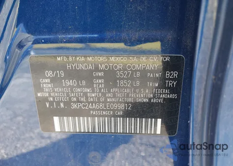 2020 Hyundai Accent Se from USA, damaged, VIN 3KPC24A68LE099812